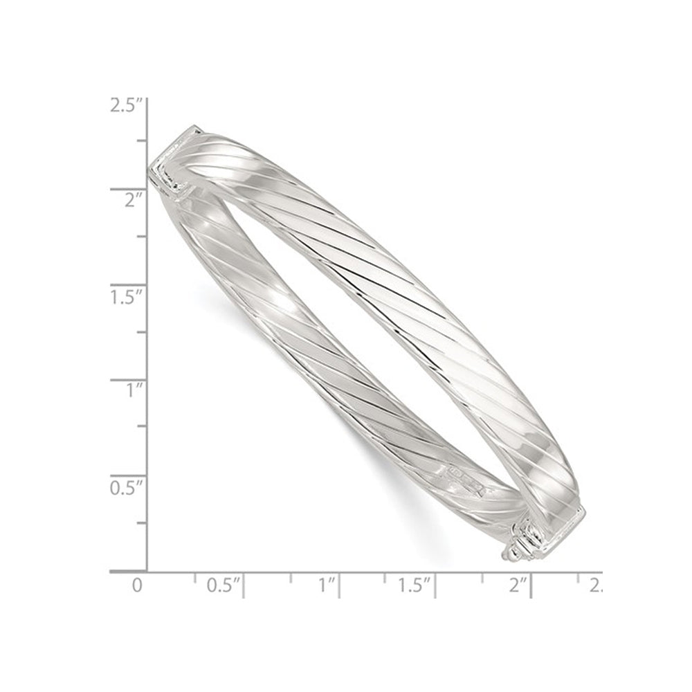 Sterling Silver striped Hinged Bangle Bracelet  (7.0mm) Image 3