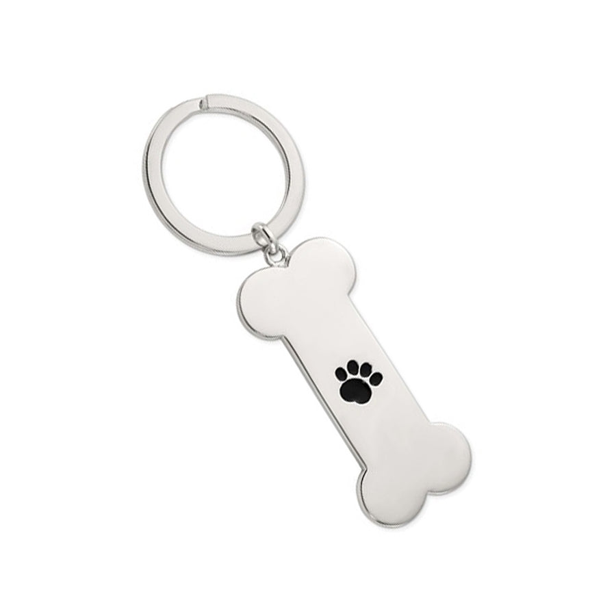 Sterling Silver Dog Bone with Enamel Paw Print Key Chain Image 1