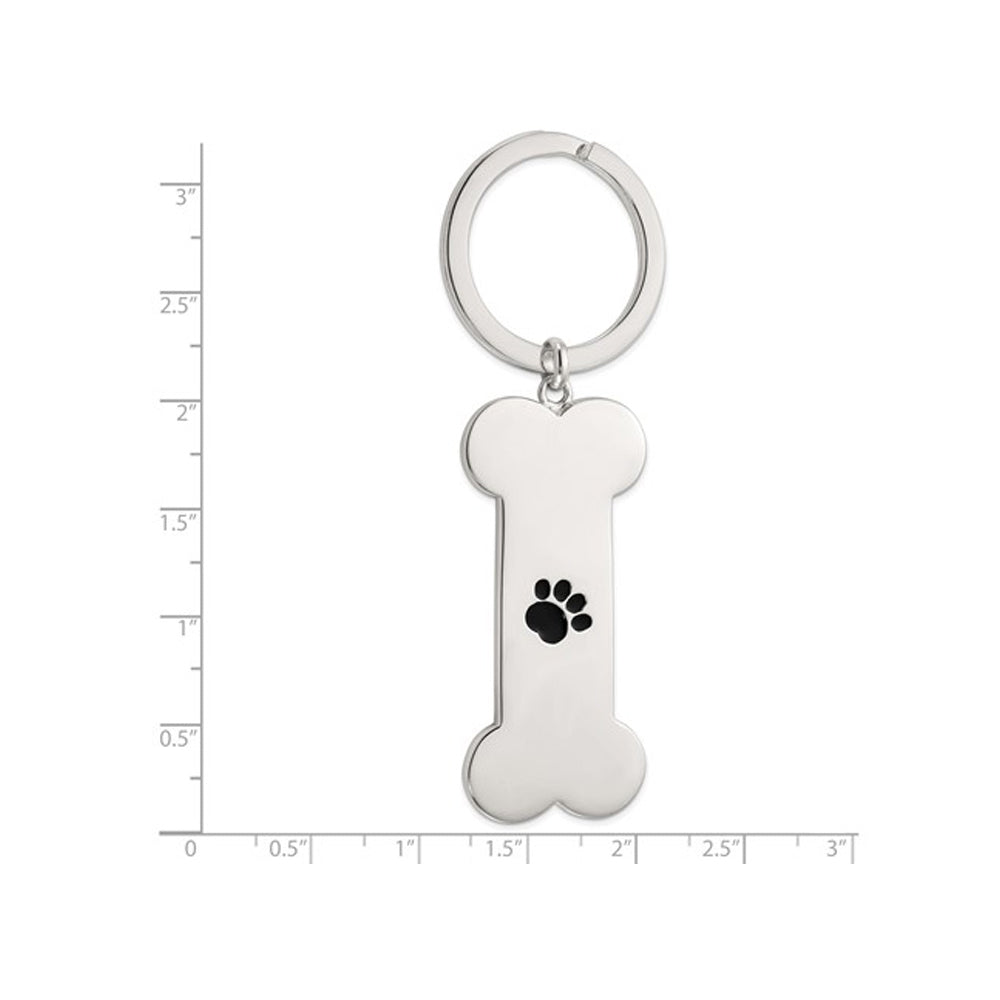 Sterling Silver Dog Bone with Enamel Paw Print Key Chain Image 3