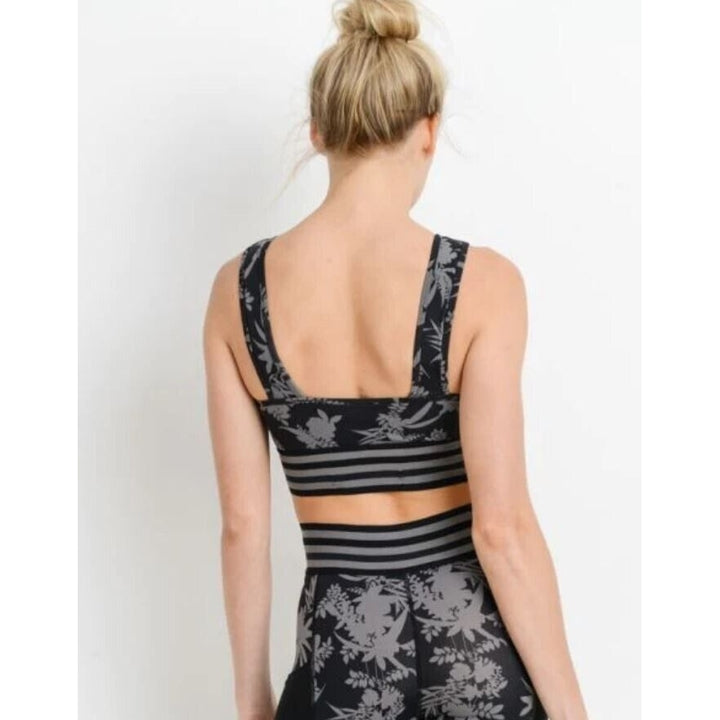 Mono B Striped Band with Tropical Print Sports Bra Size: Small AT2336 Image 2