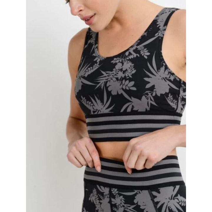 Mono B Striped Band with Tropical Print Sports Bra Size: Small AT2336 Image 3