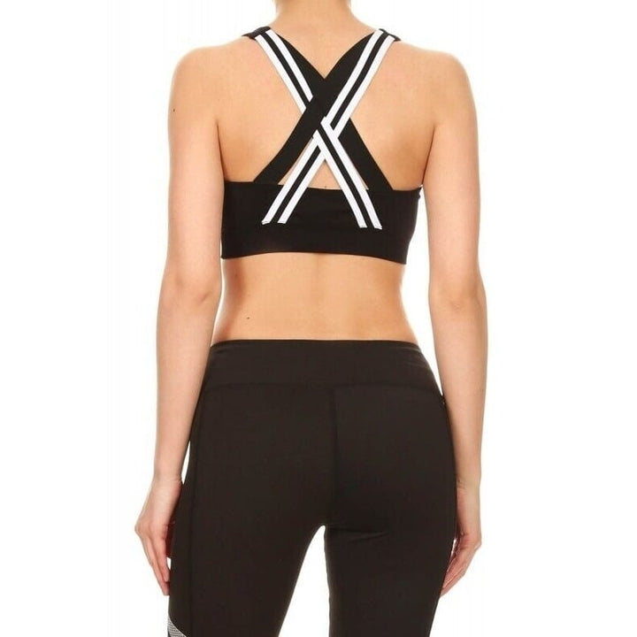 Kapion Black Sports Bra with Accent Crisscross Back Size: Medium A7BR06 Image 2