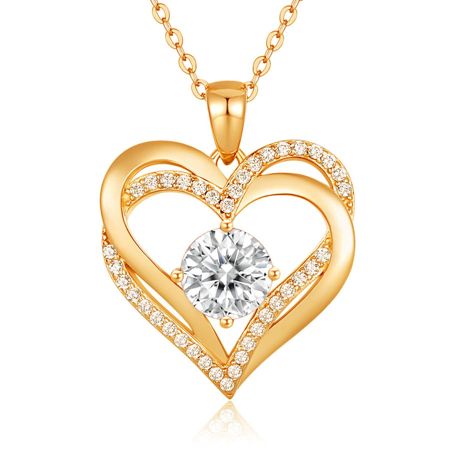 Paris Jewelry 18K Yellow Gold 4Ct Created White Sapphire CZ Love Heart Necklace For Women Plated Image 1