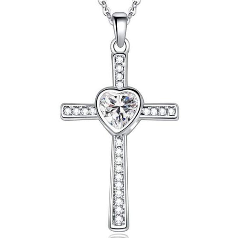 Paris Jewelry 18K White Gold 1Ct Love Heart & Cross Necklace For Women Plated Image 1