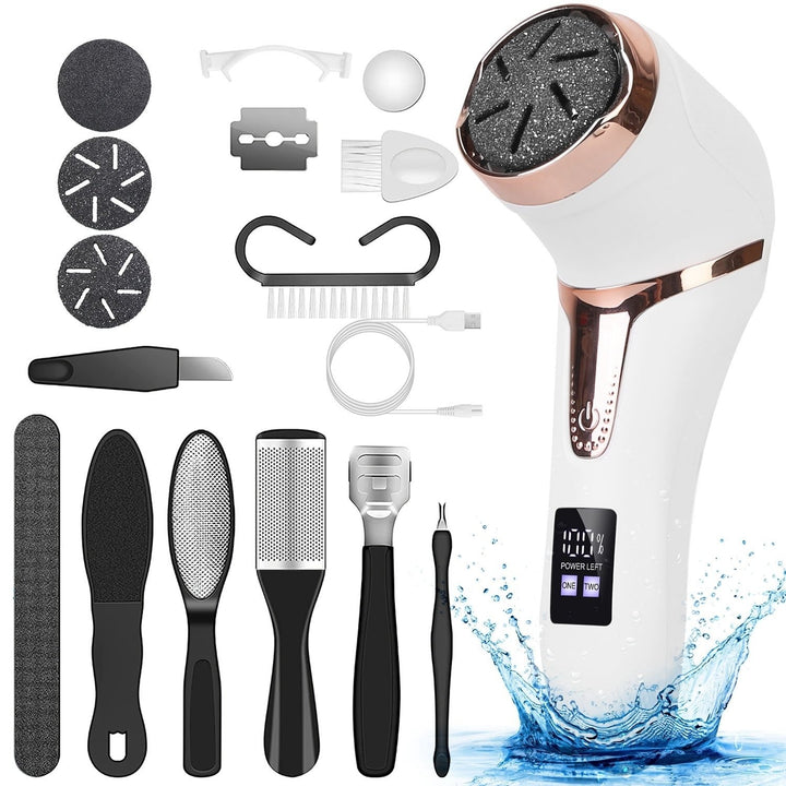 17Pcs Electric Foot Callus Remover Rechargeable Waterproof Pedicure Kit White Image 1