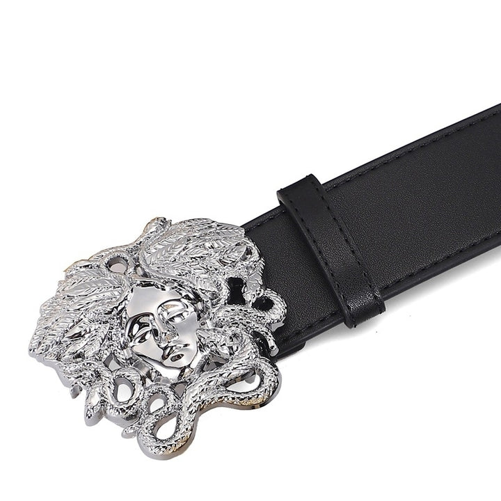 Hairdresser Belt Men Women Fashion Smooth Buckle Medusa Leather Belt Image 1