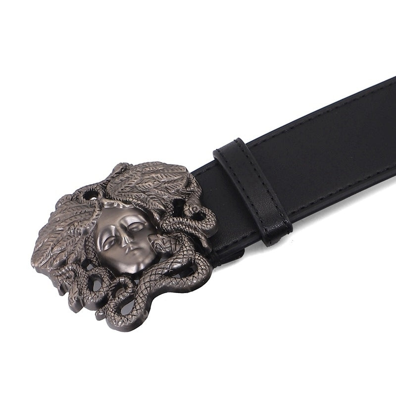 Hairdresser Belt Men Women Fashion Smooth Buckle Medusa Leather Belt Image 3