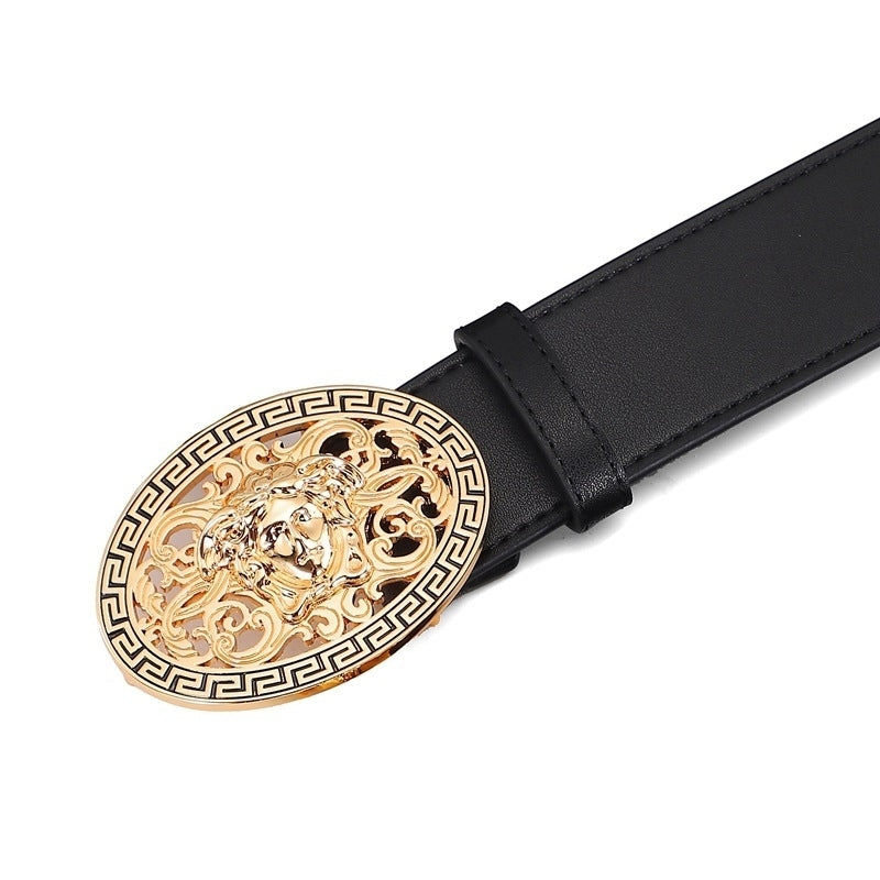 Hairdresser Men Women Fashion Smooth Leather Buckle Fashion Medusa Belt Image 1