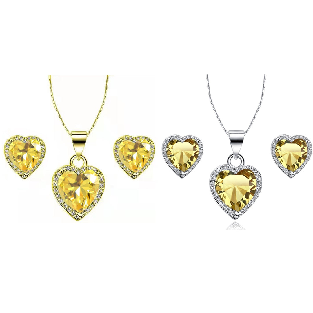 Paris Jewelry 10k Yellow and White Gold 2Ct Yellow Sapphire Full Necklace Set 18 inch Plated Image 1