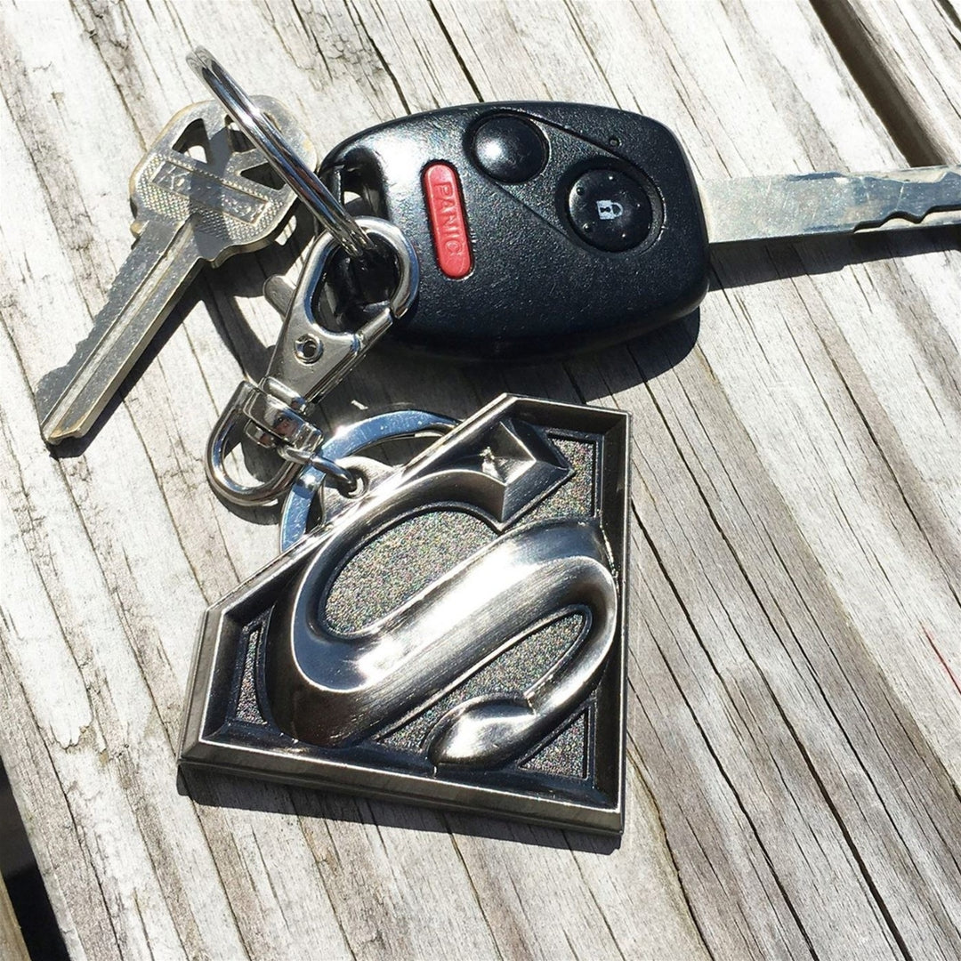 Superman Silver Symbol Pewter Keychain Image 2