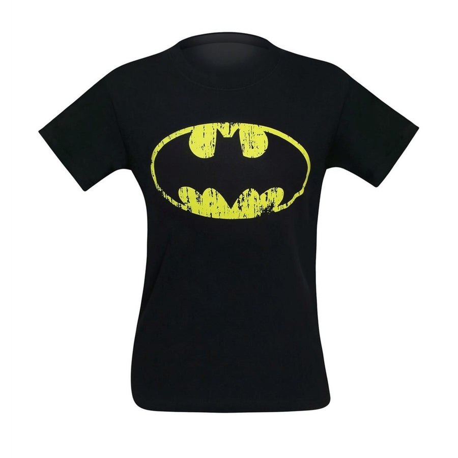 Batman Distressed Symbol Black T-Shirt Image 1