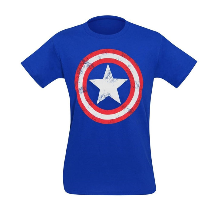 Captain America Distressed Shield Royal Blue T-Shirt Image 3