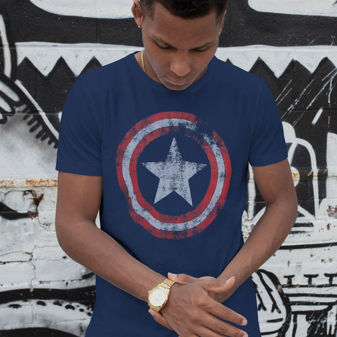 Captain America Distressed Shield Navy T-Shirt Image 4