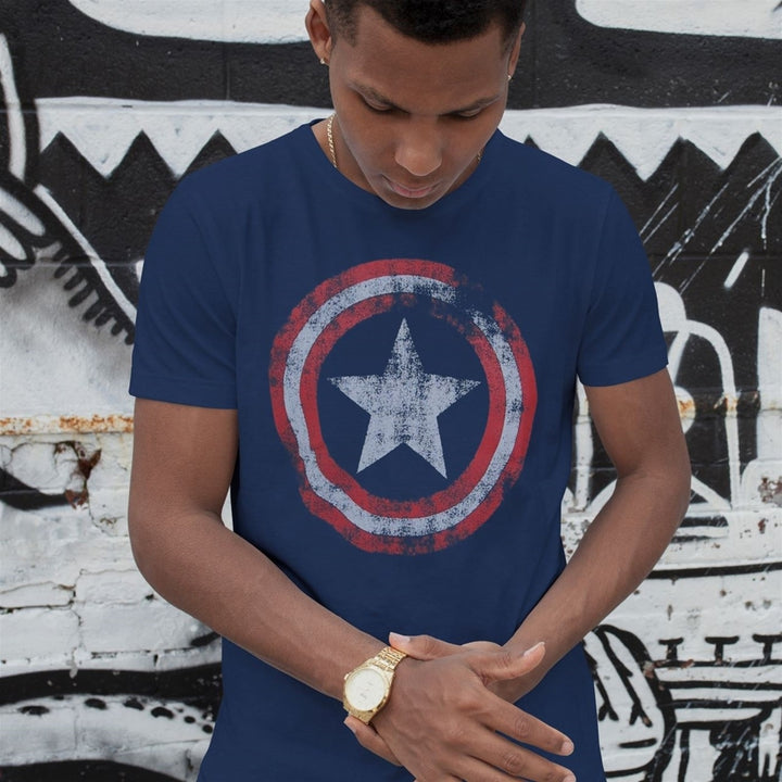 Captain America Distressed Shield Navy T-Shirt Image 2