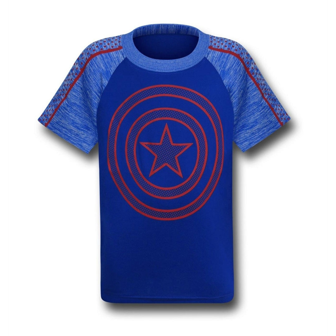 Captain America Kids Shield on Blue Space Dye T-Shirt Image 3