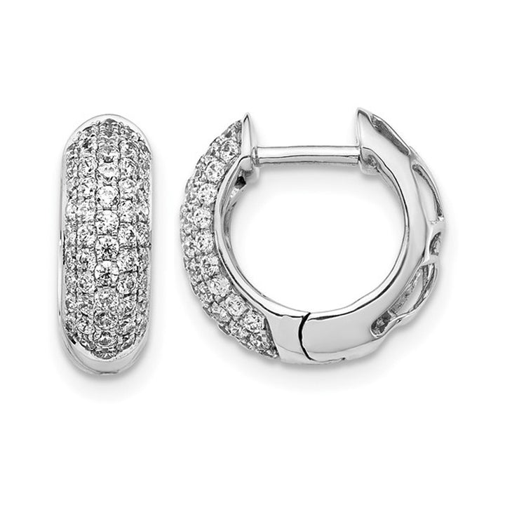 3/4 Carat (ctw) Diamond Huggie Hoop Earrings in 14K White Gold Image 1