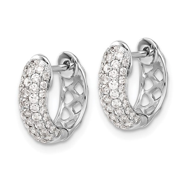 3/4 Carat (ctw) Diamond Huggie Hoop Earrings in 14K White Gold Image 3