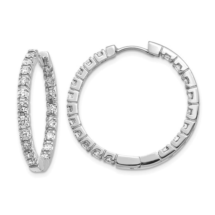 1.90 Carat (ctw I1-I2H-I) Diamond in-Out Hoop Earrings in 14K White Gold Image 1