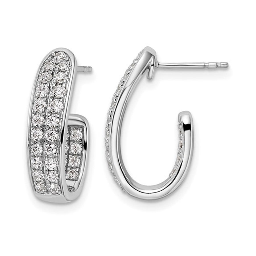 1.00 Carat (ctw SI-SI2, G-H) Lab-Grown Diamond J-Hoop Earrings in 14K White Gold Image 1
