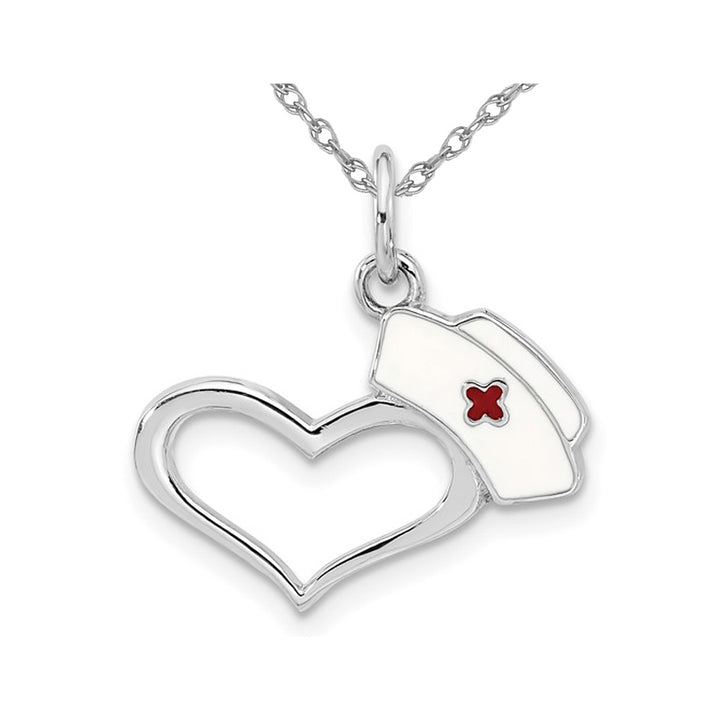 Small Nurses Hat Heart Charm Pendant Necklace in Sterling Silver with Chain Image 1