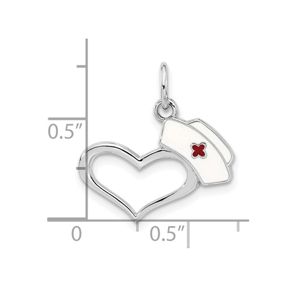 Small Nurses Hat Heart Charm Pendant Necklace in Sterling Silver with Chain Image 2