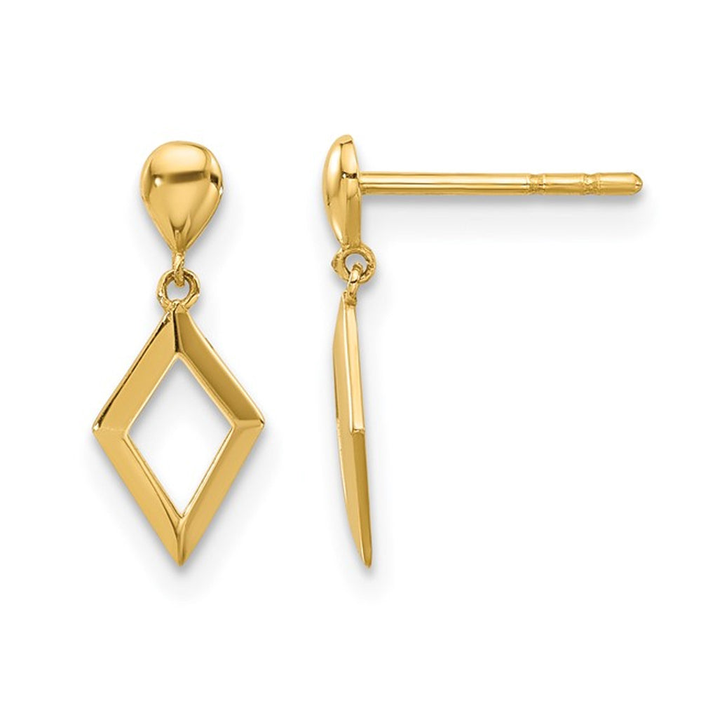 14K Yellow Gold Polished Diamond Shape Dangle Earrings Image 1