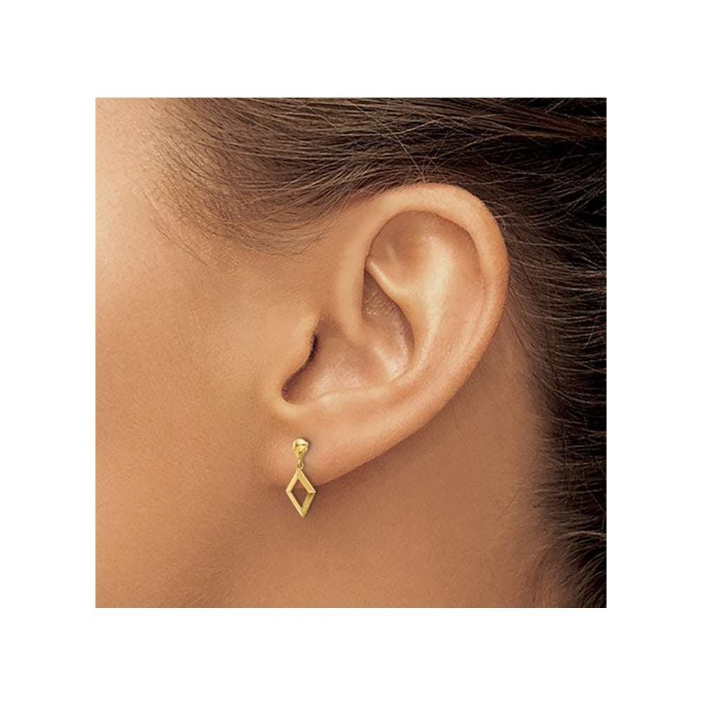 14K Yellow Gold Polished Diamond Shape Dangle Earrings Image 3