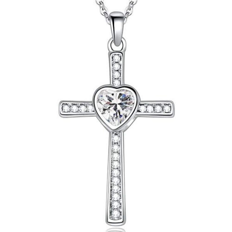 Paris Jewelry 18K White Gold 4Ct Love Heart and Cross Necklace For Women Plated Image 1