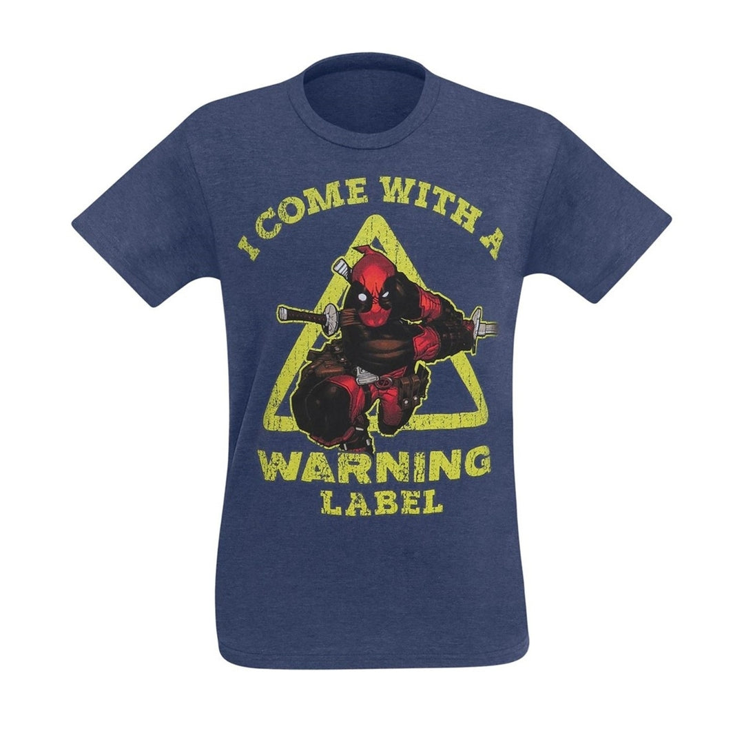 Deadpool Warning Label Mens T-Shirt Image 3