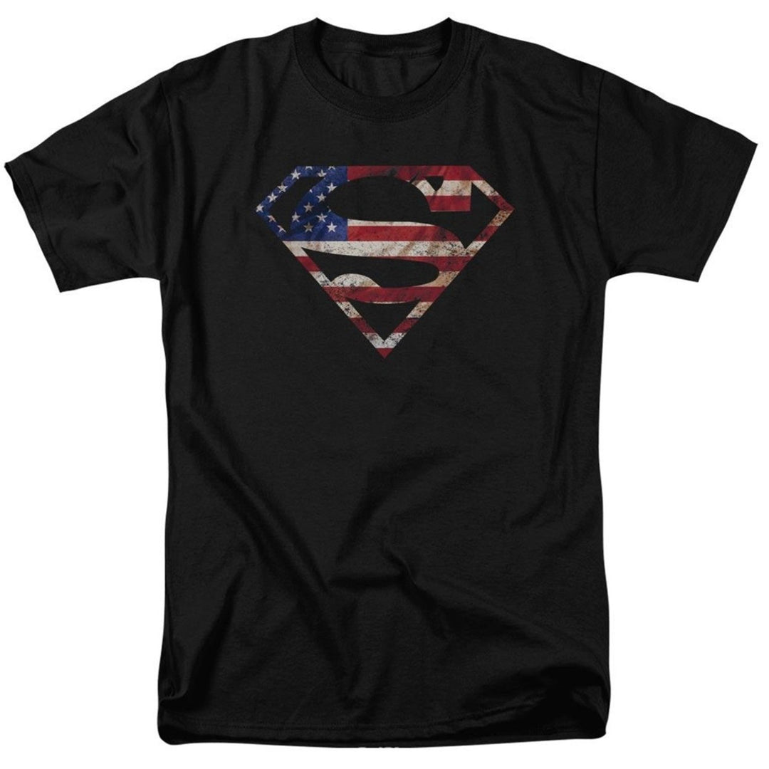 Superman Classic Logo American Flag Mens T-Shirt Image 1