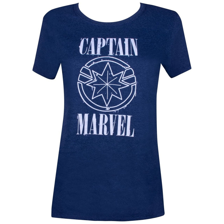 Captain Marvel Movie White Text and Symbol Womens T-Shirt Image 1
