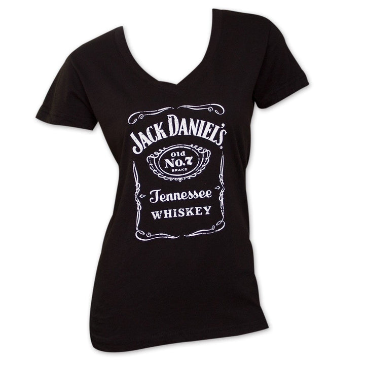 Jack Daniels Classic Womens V-Neck Shirt - Black Image 1