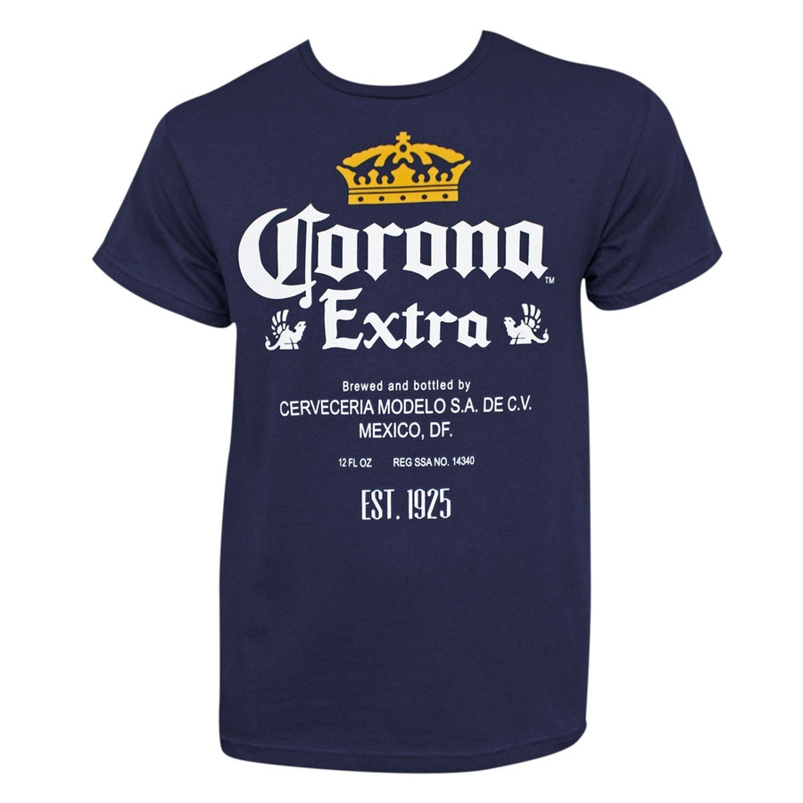 Corona Extra Bottle Label Navy Blue T-Shirt Image 1