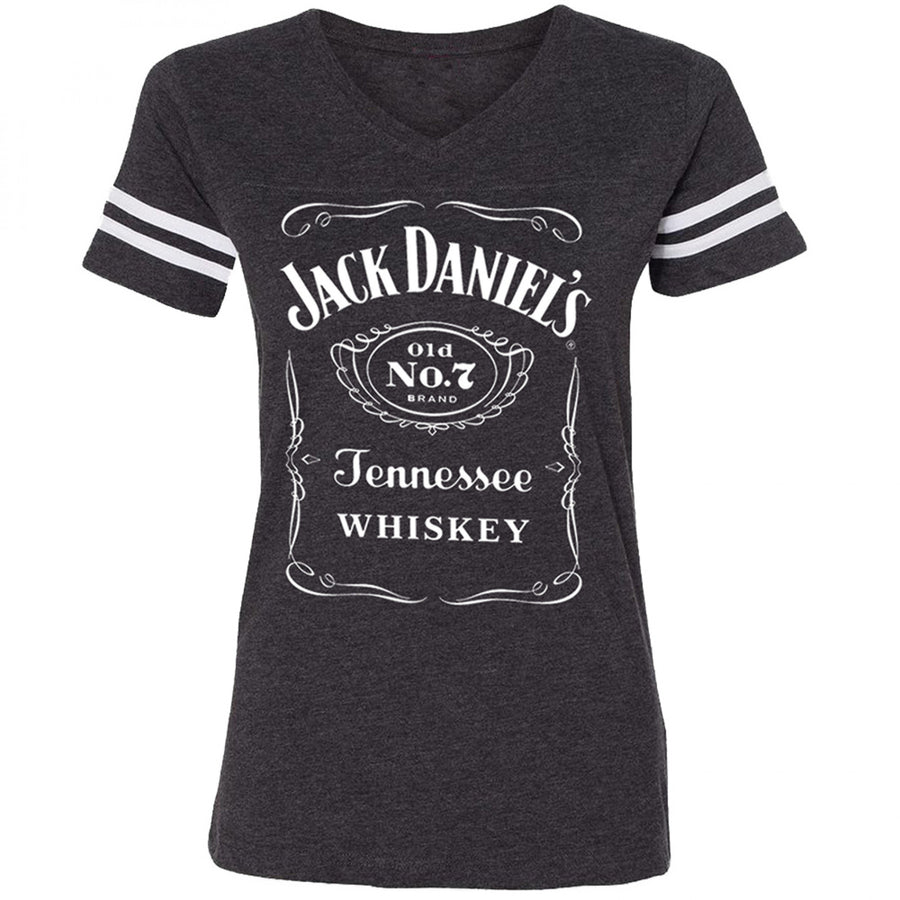 Jack Daniels Womens Black Striped Sleeve Soccer T-Shirt Image 1