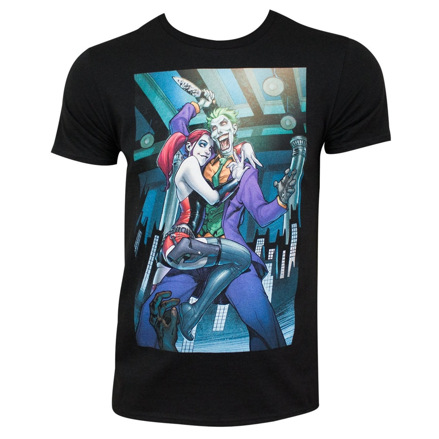 Joker and Harley Quinn Hugging Black Tee Shirt Image 1