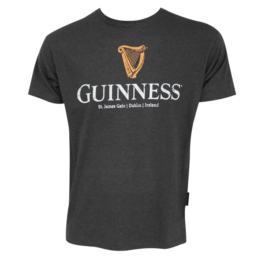 Guinness Classic Harp Logo Charcoal Grey Tee Shirt Image 1