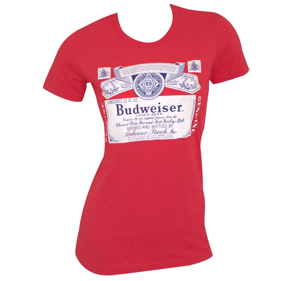 Budweiser Label Womens Red T-Shirt Image 1
