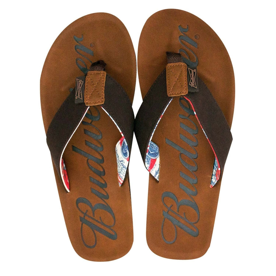 Budweiser Script Logo Mens Brown Sandals Image 1