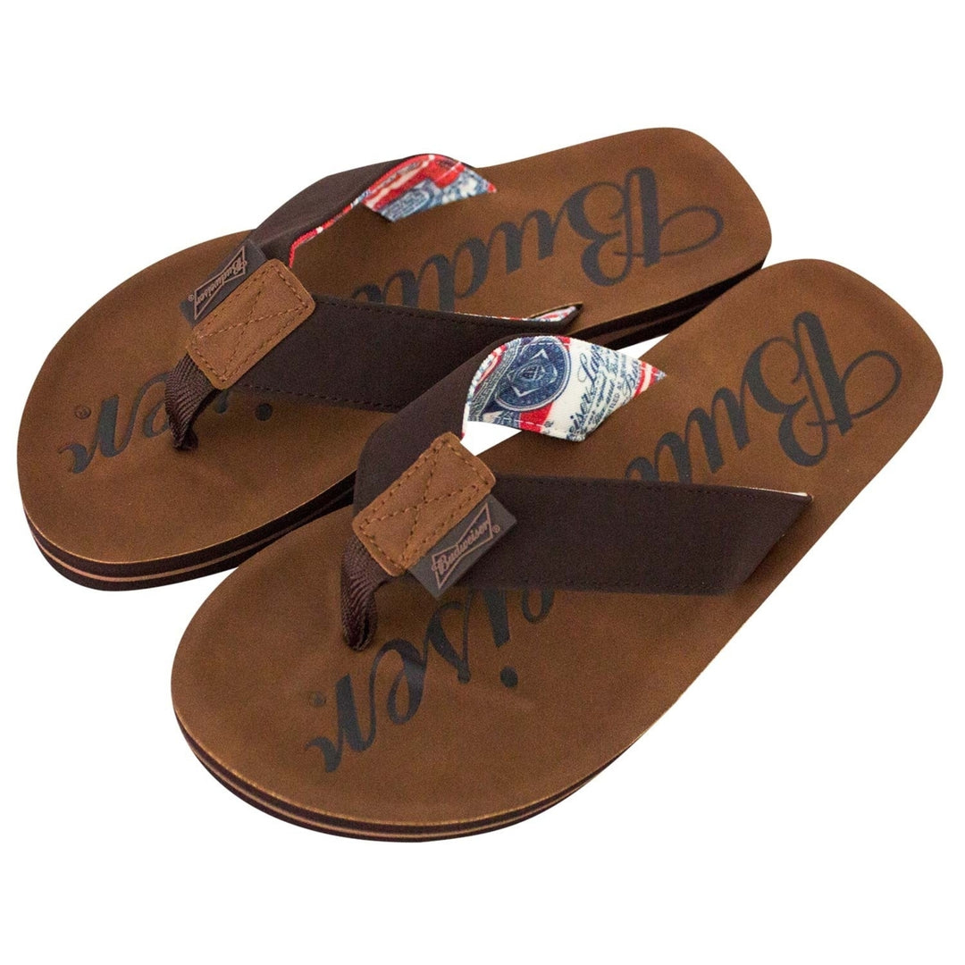 Budweiser Script Logo Mens Brown Sandals Image 2