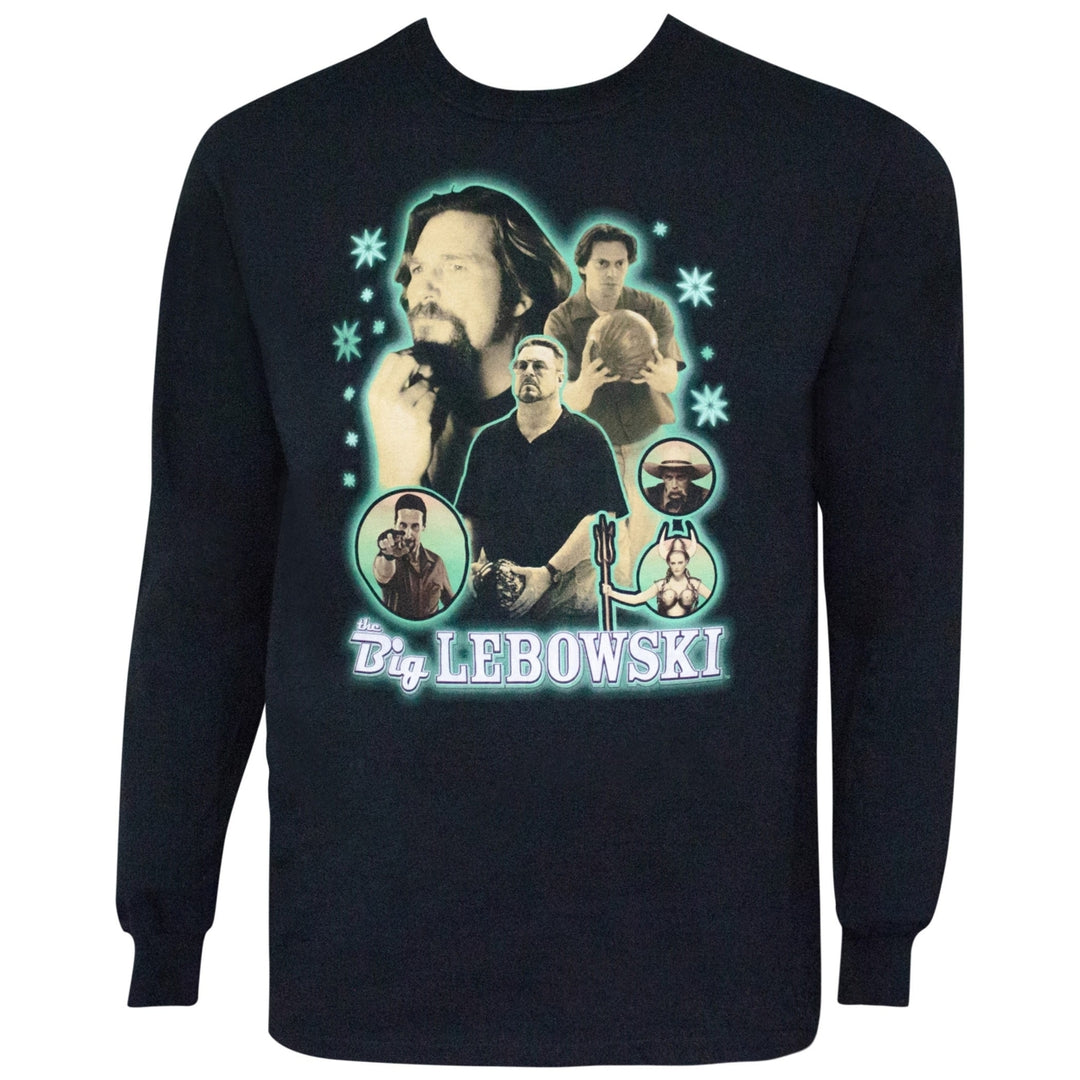 Big Lebowski Neon Bowling Collage Long Sleeve Tee Shirt Image 1