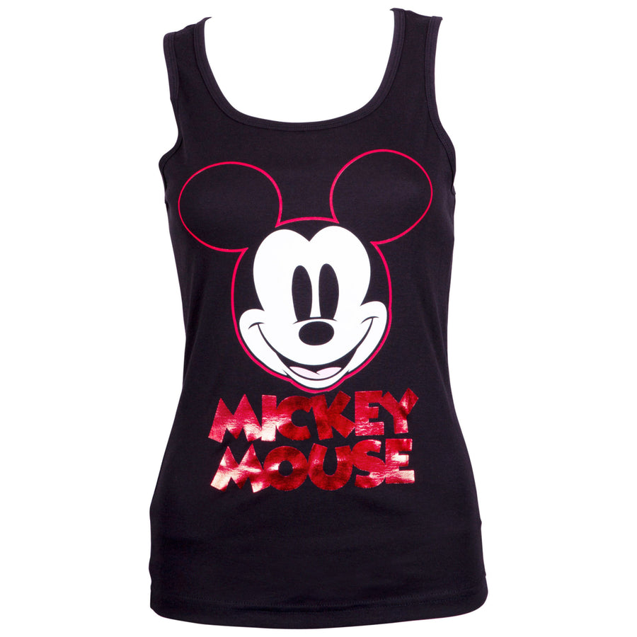 Mickey Mouse Ladies Red Foil Logo Black Tank Top Image 1