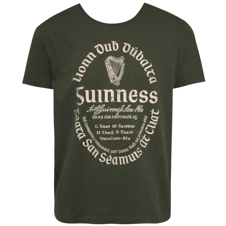 Guinness Khaki Green Gaelic Label Tee Shirt Image 1