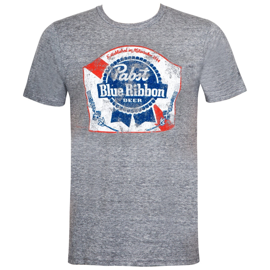 Pabst Blue Ribbon Classic Logo Grey Tee Shirt Image 1