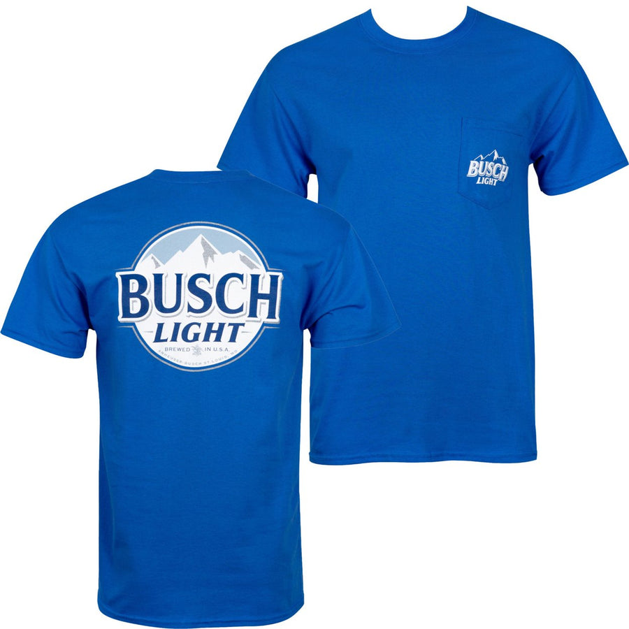 Busch Light Front And Back Print Blue Pocket Tee Shirt Image 1