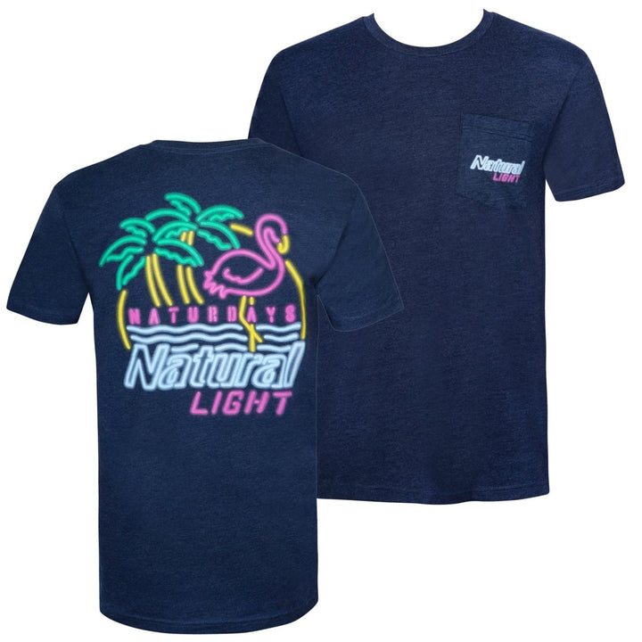 Natural Light Naturdays Neon Sign Navy Blue Tee Shirt Image 1