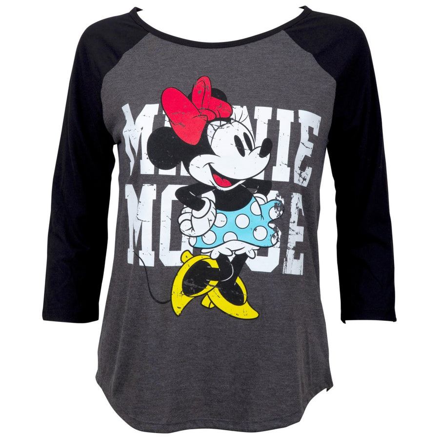 Minnie Mouse Womens Grey Baseball T-Shirt Image 1