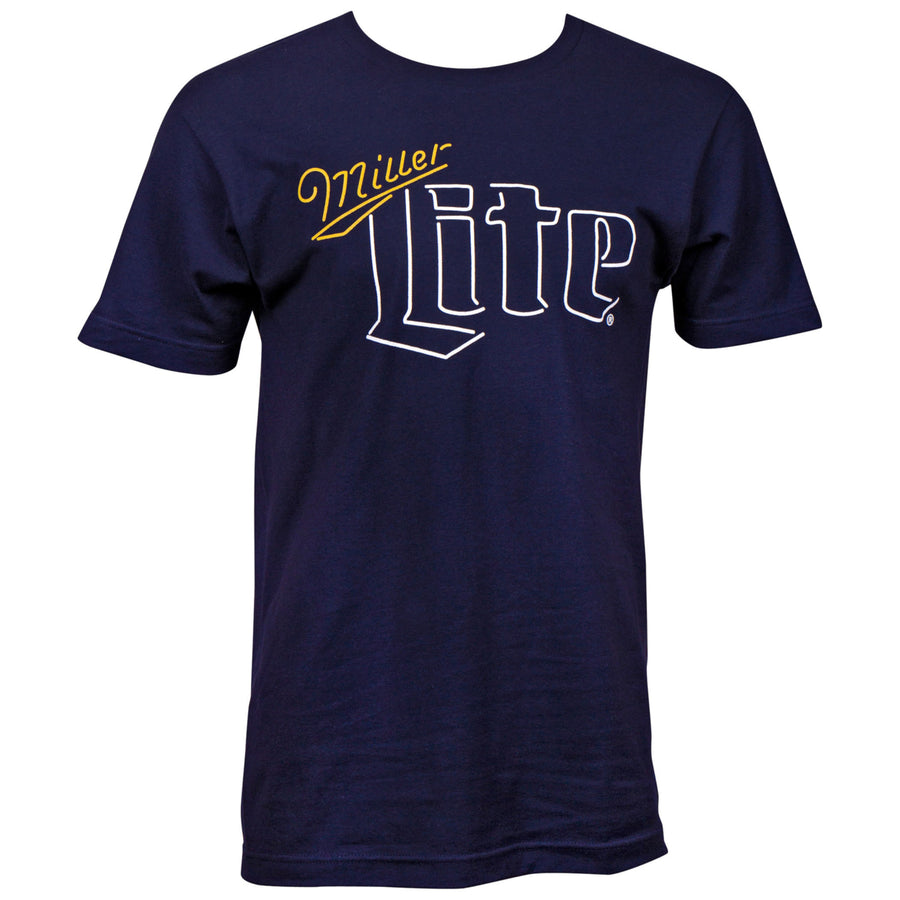 Miller Lite Neon Sign Blue T-Shirt Image 1