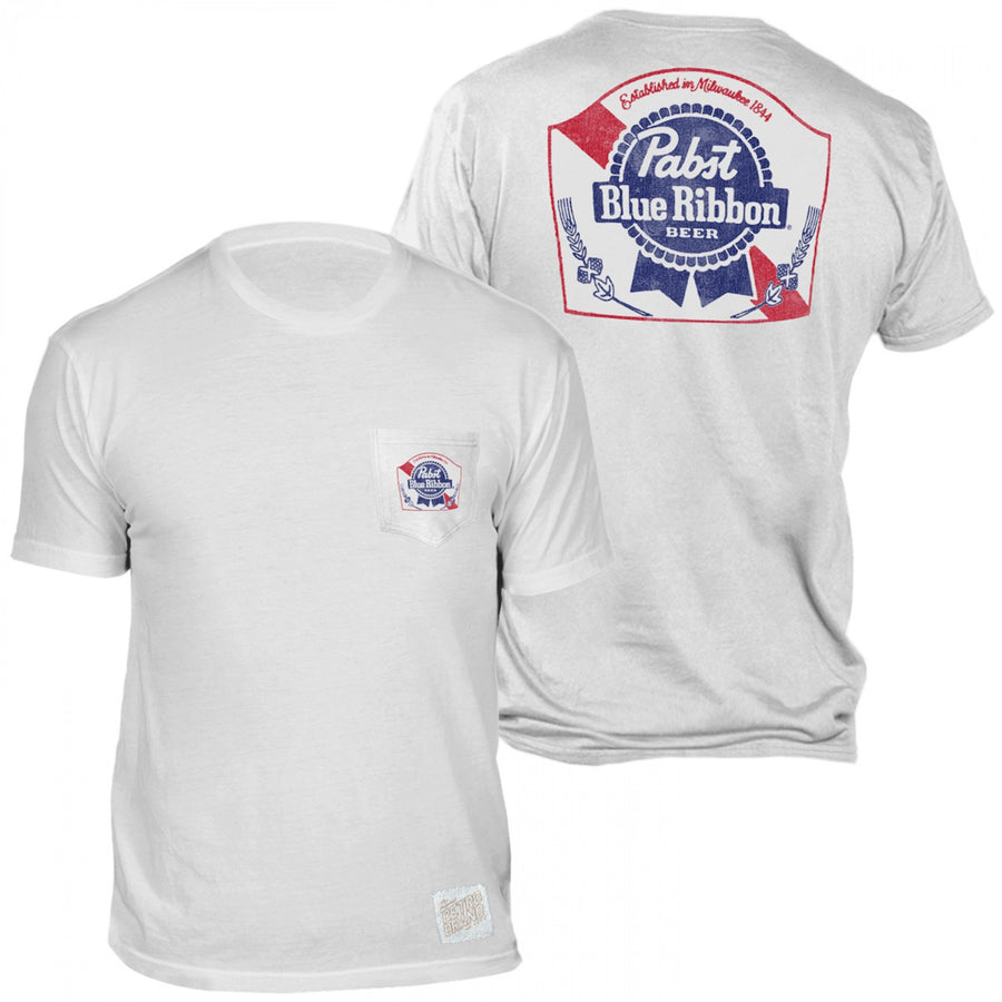 Pabst Blue Ribbon Beer Front and Back Print Pocket T-Shirt Image 1