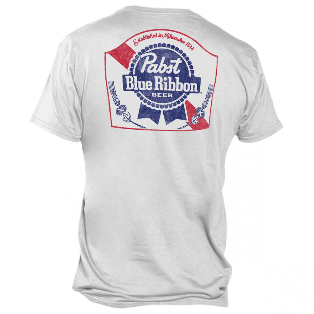 Pabst Blue Ribbon Beer Front and Back Print Pocket T-Shirt Image 2