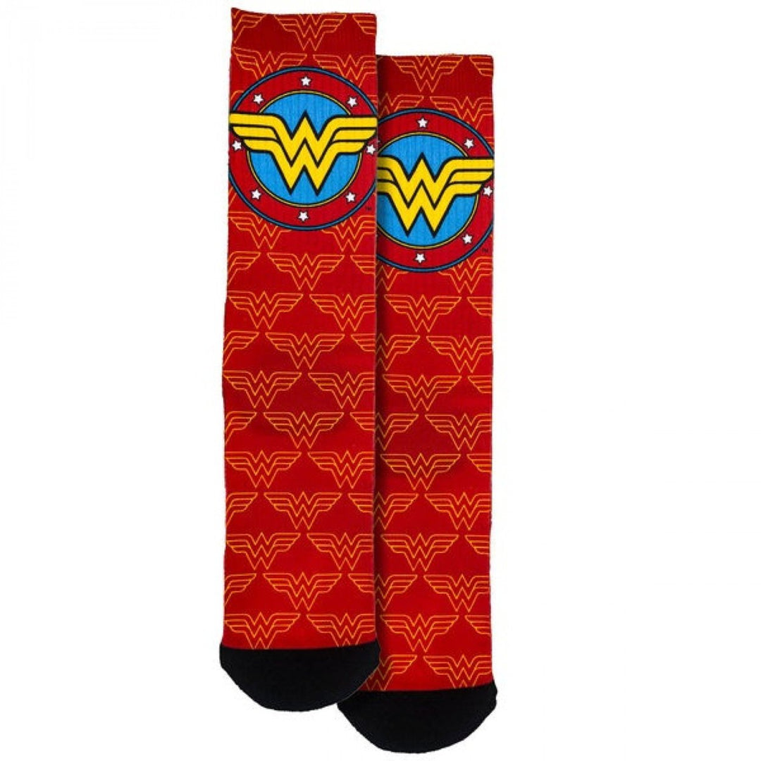 Wonder Woman Logo and Symbols All Over Crew Socks Image 1